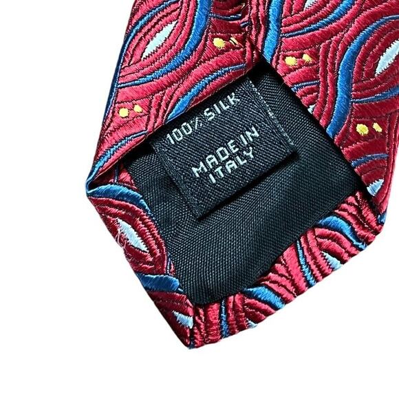 Jos A Bank Red Blue Mens 100% Silk Geometric Italy Mens Neck Tie 58" x 3.75" - Picture 14 of 16